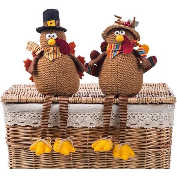 2 Pack Stuffed Turkey Couple Doll Thanksgiving Tabletop Decoration - Picture 7 of 7